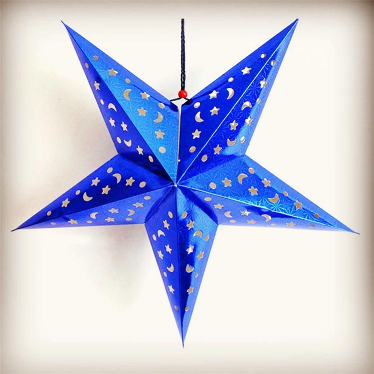 Picture of Three-dimensional laser five-pointed star ceiling ornaments cardboard five-star Christmas decoration colorful star paper five-star decoration
