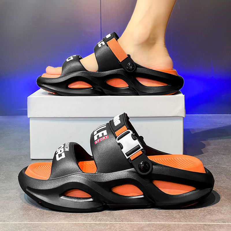 Picture of Men's slippers wear non-slip thick soles outside in summer, bathroom beach sports, driving dual-purpose odorless sandals for men