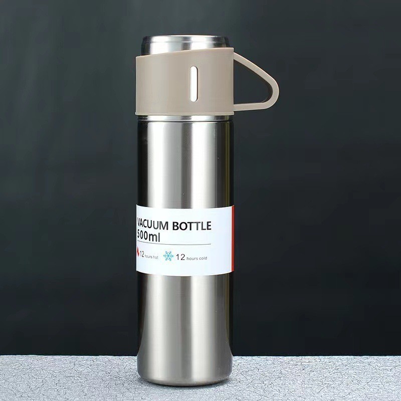 Picture of One Cup Three Lid Thermos Portable Fashion in stock Business Event Gift Box suit Stainless Steel Cup Engraving Logo