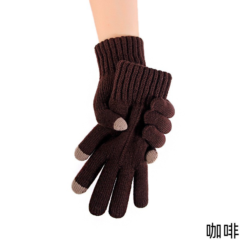 Picture of Gloves men's plus size student autumn and winter warm touch screen cold-proof fleece-lined five-finger knitted wool cycling riding gloves