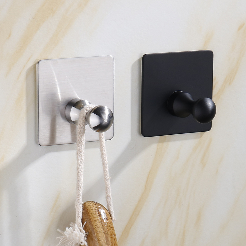 Picture of Stainless Steel Bathroom Creative Coat Hooks Punch-Free Hooks Single Hook Black Coat Hooks Behind the Door Metal Sticky Hooks Wholesale