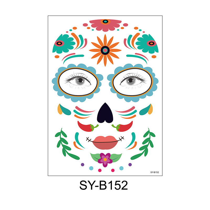 Picture of Cross-Border Waterproof and Sweat-Proof Day of the Dead Masquerade Funny Makeup Temporary Stickers Halloween Face Tattoo Stickers