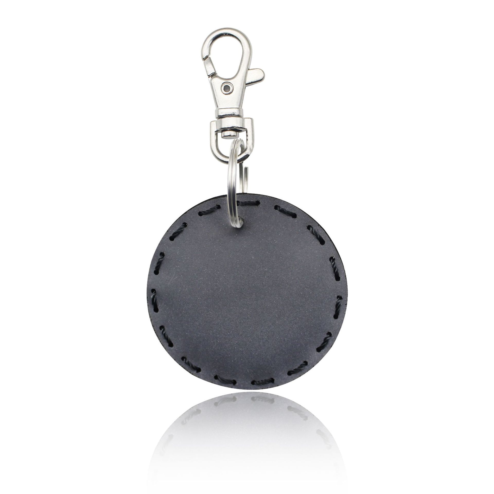 Picture of Night Light Reflective Leather Pendant Geometric Shape Love Circle Rectangular Padded Cotton Pad Stitch Keychain