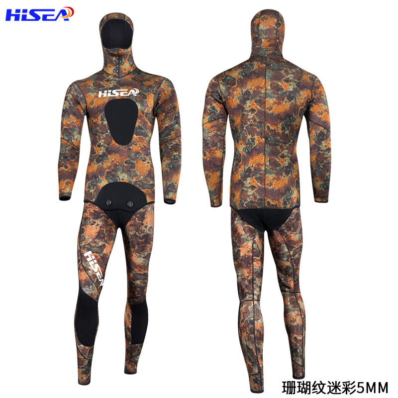 Picture of 5mm Thickeneded Split Wetsuit Men's Free Diving Camouflage Fishing Suit Warm Camouflage Deep Diving Fishing Suit Winter