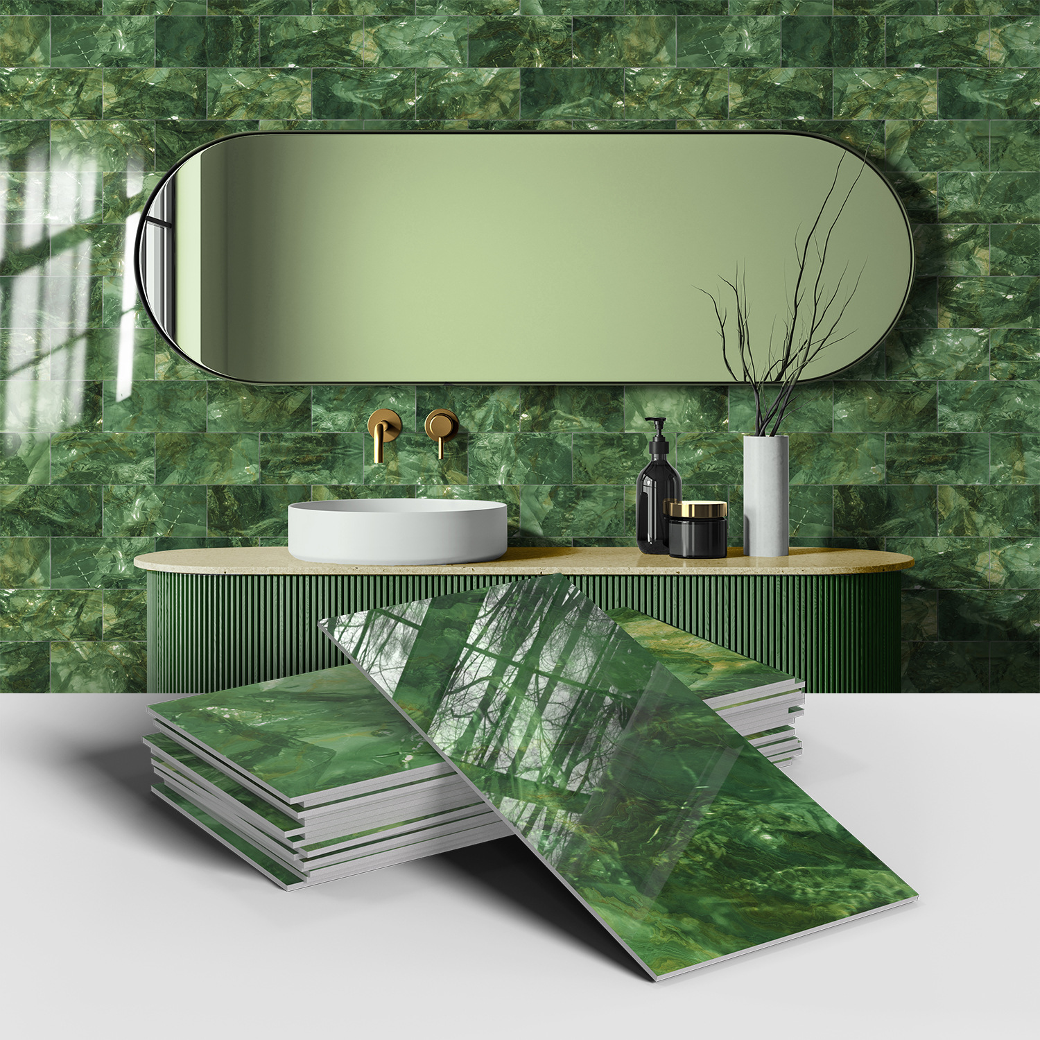 Picture of Crystal Marble Tile Wall Stickers Thickened PET Waterproof Self-adhesive Wallpaper for Kitchen Living Room Wall Decoration Cross Border