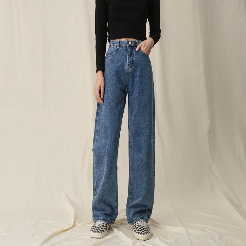 Picture of High Waist Wide Leg Straight Pants Jeans for Female Students 2021 New Arrival Loose Slim-fit All-match Draped Floor Pants