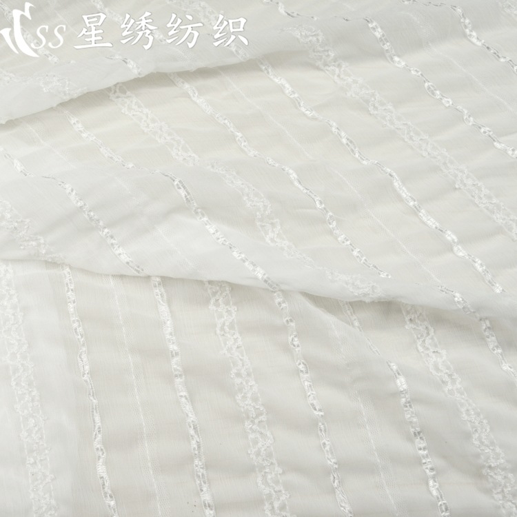 Picture of New Chiffon Wrinkle Embroidered Fabric Mesh Bright Silk Crocheted Fabric Soft Skin Friendly Women's Wear Sun-protective Clothing Shirt Fabric