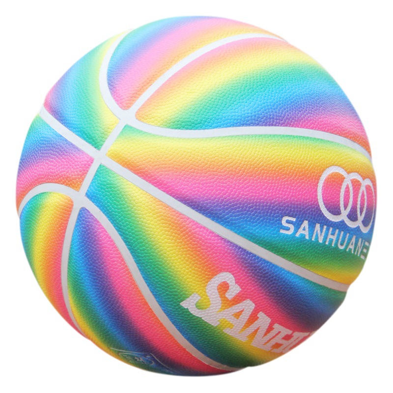 Picture of Sanhuan Sports Rainbow Basketball No.7 Moisture Absorption PU Indoor and Outdoor Competition Training Gift Set Engraving Blue Ball Wholesale