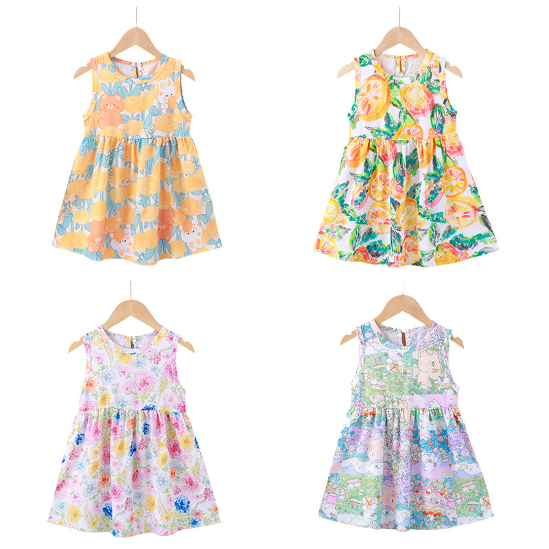 Picture of Girls' Dress Cotton Silk Summer New Style Medium and Large Children's Princess Dress Vest Dress Korean Style Girls' Dress Children's Clothing Wholesale