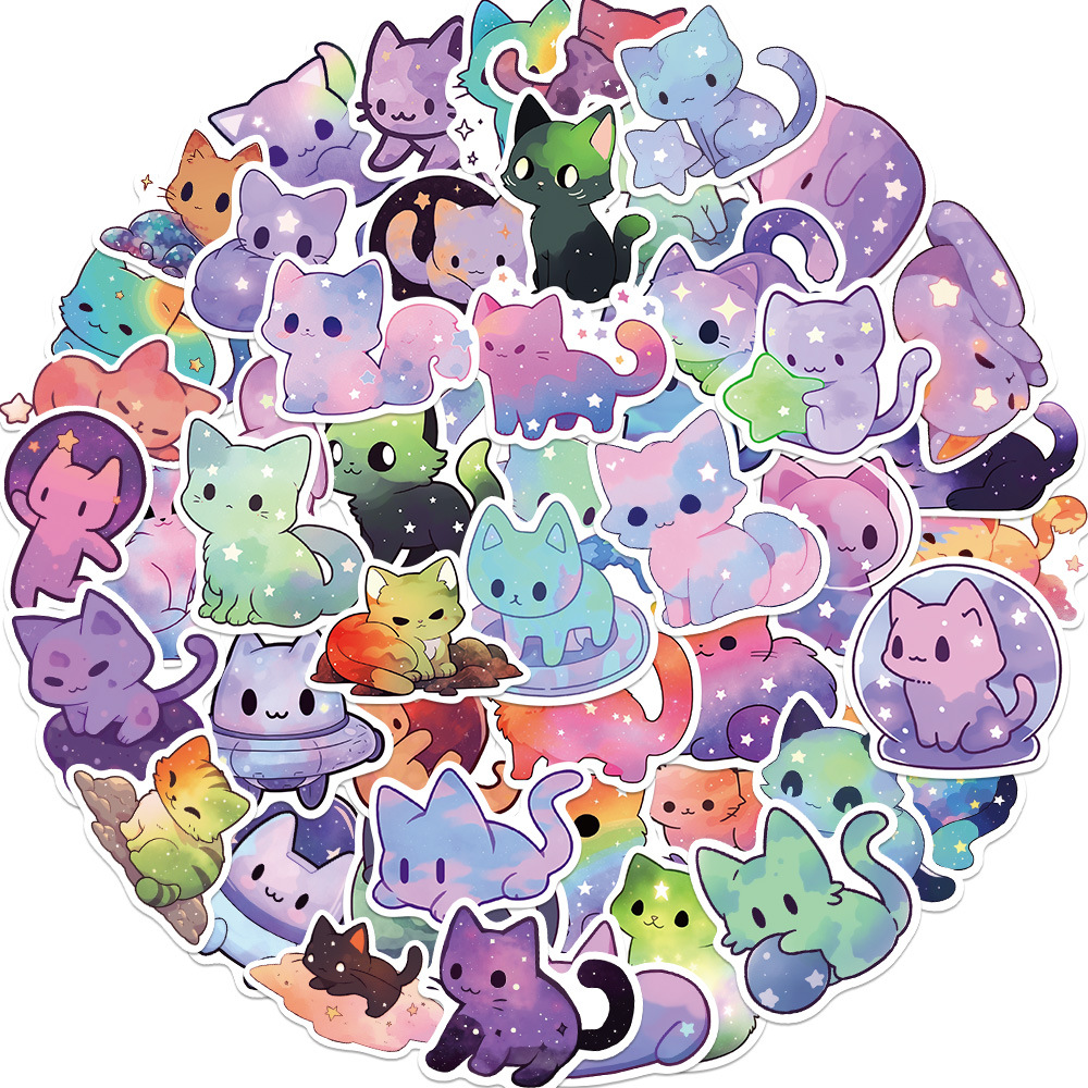 50 cartoon starry sky cat graffiti stickers decorative mobile phone back card luggage water Cup cute cat stickers waterproof