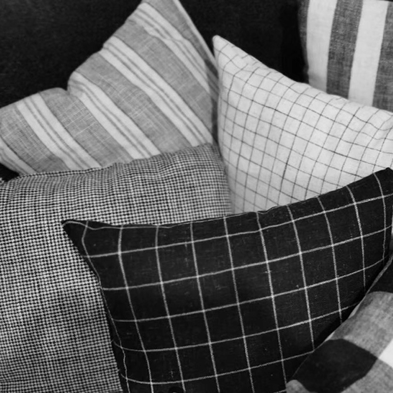 Picture of 9 Coated F225 Linen Polyester-Hemp Interwoven Polyester Black and White Plaid Stripe Fabric Shoe Cloth
