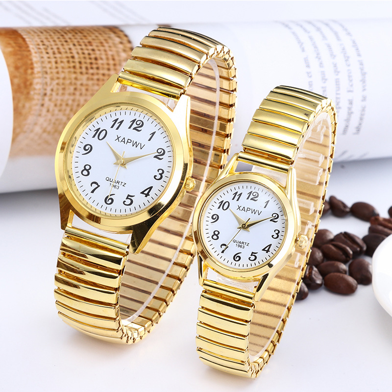 Picture of Middle-aged and elderly people's large dial pointer digital face men's watch women's elastic elastic band quartz couple fashion watch