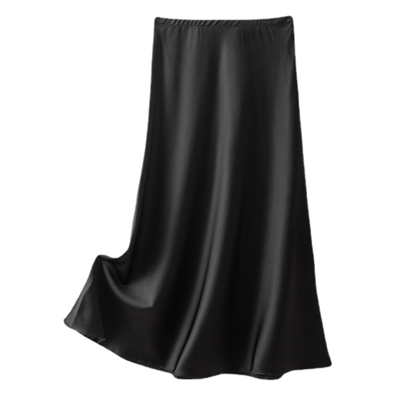 New Silk Mulberry Silk Skirt for Women in Summer, Slim Pure Color Satin Skirt for Small People, Commuter Silk Skirt