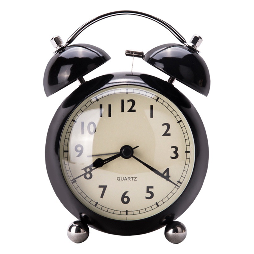 European-style retro pointer desk clock metal creative bell alarm clock desktop mute student night light quartz desk clock