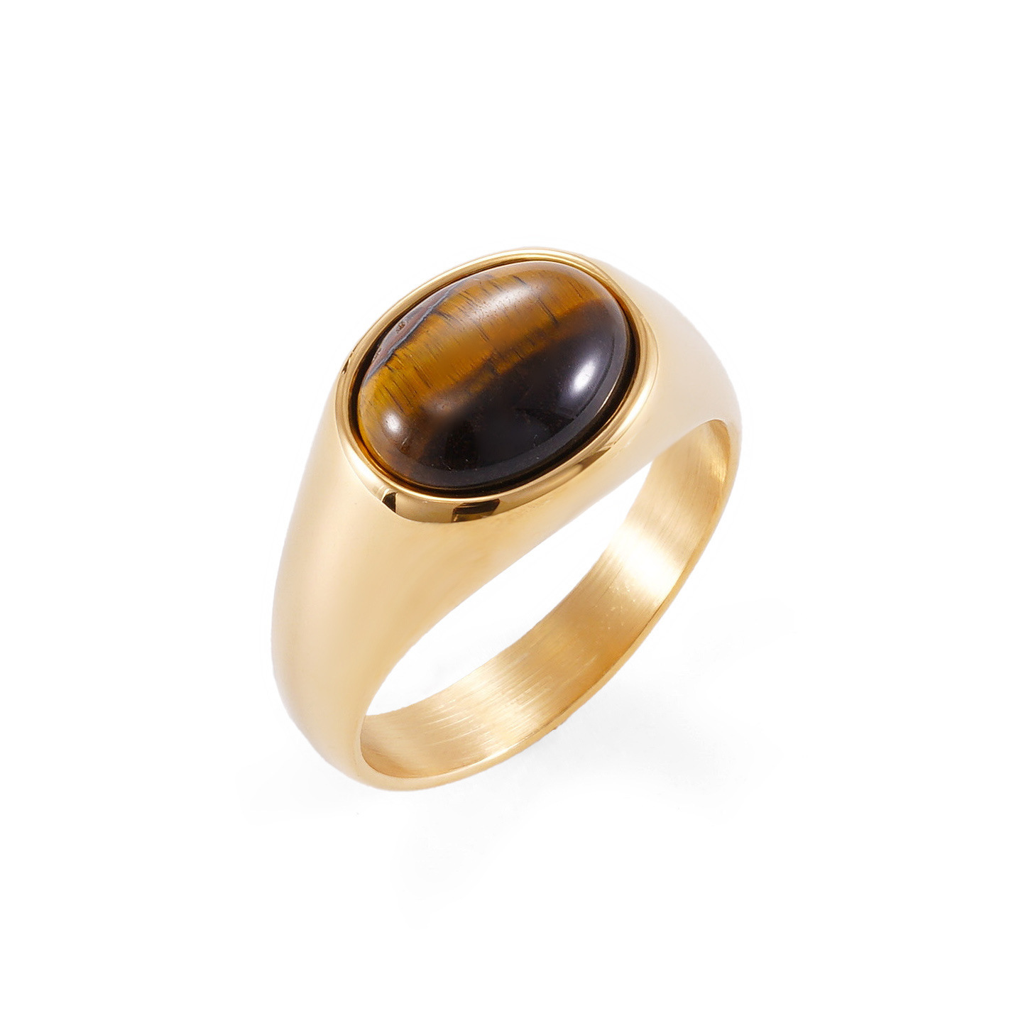 Maillard Tiger Eye Stone Stainless Steel Ring Punk Ring Cross Border Titanium Steel Glossy Hip Hop Wholesale