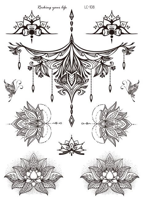 Picture of Cross-border Black Tattoo Sticker Retro Hand Pattern Tattoo Sticker Mandala Flower Collarbone Temporary Tattoo Sticker