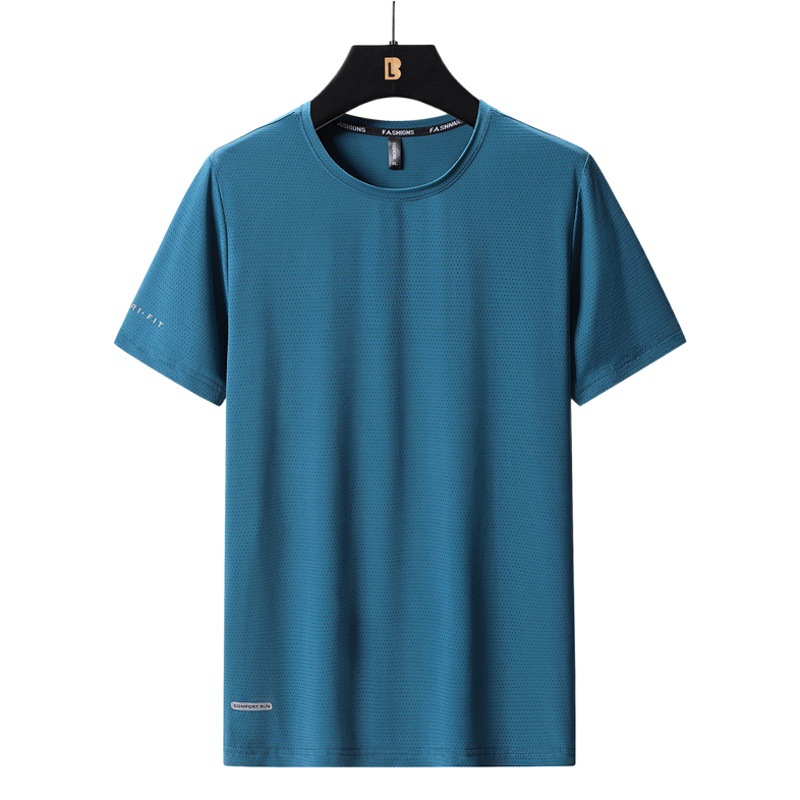 8XL Ice Silk Short-sleeved T-shirt Men's Thin Ice Silk Quick-drying Short-sleeved Ice-feeling Sports Half-sleeved Extra Large Size