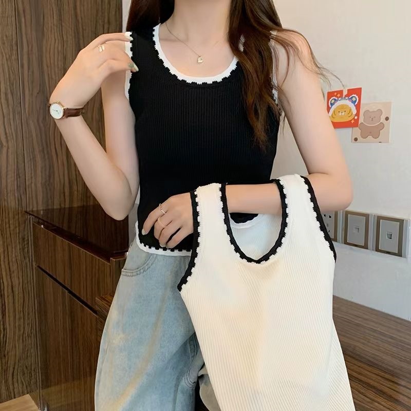 Knitted Vest Women's Small Suit Inner Design Small Sling All-match Slimming Sweet Hot Top Fashionable White free size