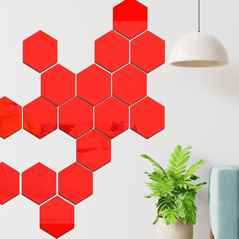 Picture of Cross-border hexagonal acrylic three-dimensional mirror wall sticker self-adhesive living room bedroom background wall home decoration soft mirror