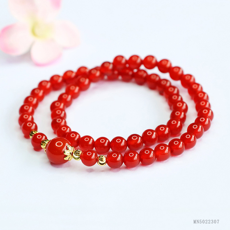 As soon as Yu natural red agate double circle bracelet pigeon red chalcedony bracelet retro wind live wholesale MN5022307