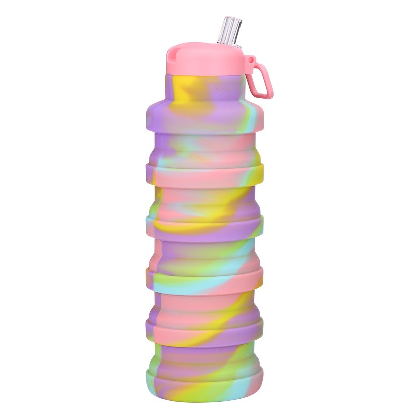 in stock Platinum Silicone Sports Outdoor Folding Water Cup Cross-border Special for Creative Suction Nozzle Cover Telescopic Cup Kettle