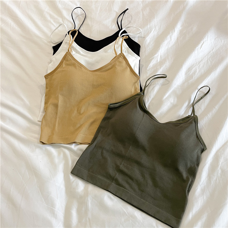 Spring and Summer new Korean style camisole women's all-match with chest pad fixed Cup sleeveless bottoming beauty back thin shoulder strap underwear