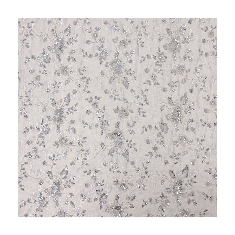 Picture of White Spot 3D Stereo Flower Bead Tube Embroidered Gold Line Woven Gold Sequin Wedding Dress Women's Dress Fabric