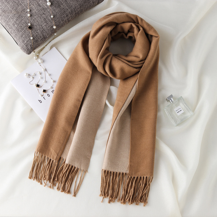 Picture of Korean export autumn and winter new high quality cashmere scarf women's long double-sided color matching shawl warm scarf women