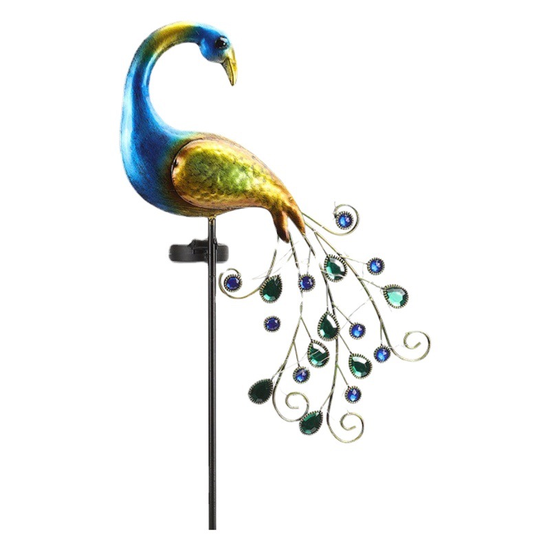 Cross-border Amazon Solar Lights Peacock Garden Lights Peacock Crafts Iron Ornaments Insert Garden Decorative Lights