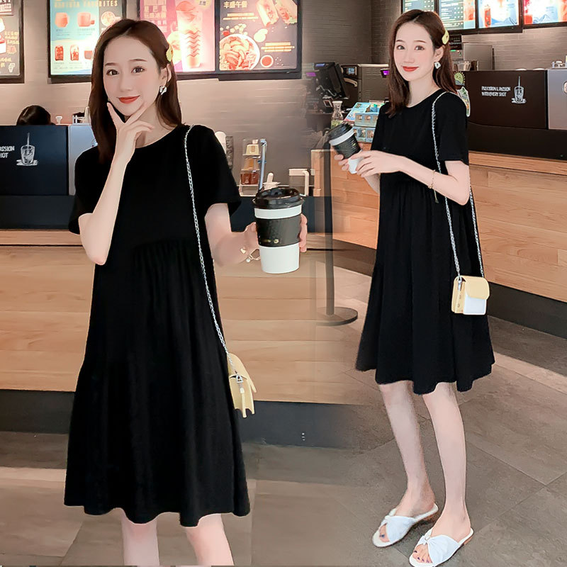 Picture of Pregnant Women's Summer Dress Korean Irregular Solid Color Short Sleeve Pregnant Women's Dress Loose Casual Slimming Pregnant Women's Dress for Summer