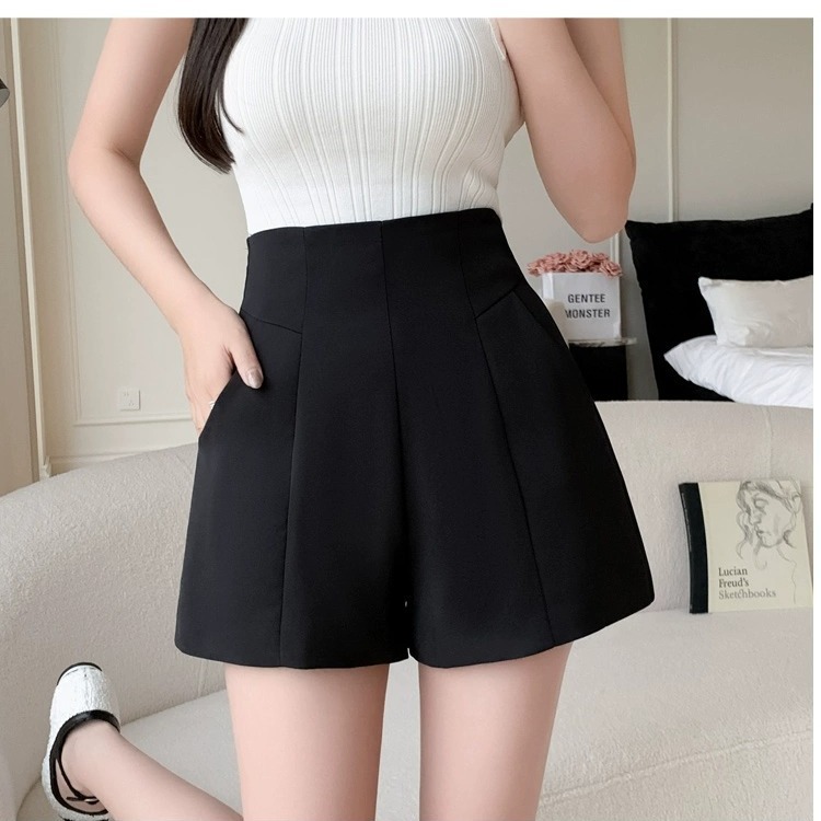 Black suit shorts women's high waist 2023 new summer casual A- line loose slimming wide leg outer wear small