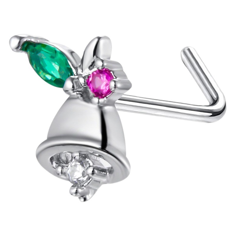 Christmas series inlaid stone L-shaped nose stud nose ring European and American African perforated nose ring nose stud Amazon puncture jewelry