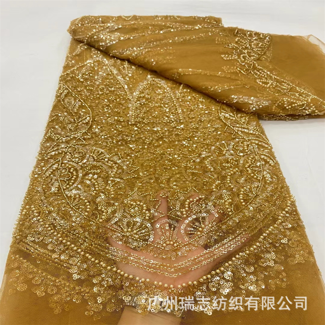 French European and American sequins lace fabric fashion women's wedding dress beaded tube embroidery designer clothing accessories lace