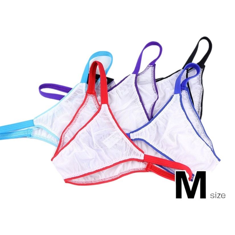 Men's briefs transparent sexy stretch mesh fabric color matching thin waist breathable comfortable men's triangle bikini