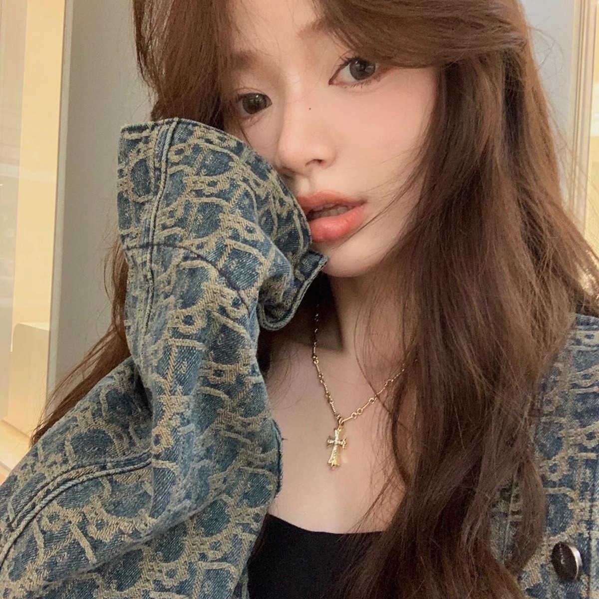 Chen Jiannan highlight autumn new full printed retro Denim coat women's design sense niche shirt