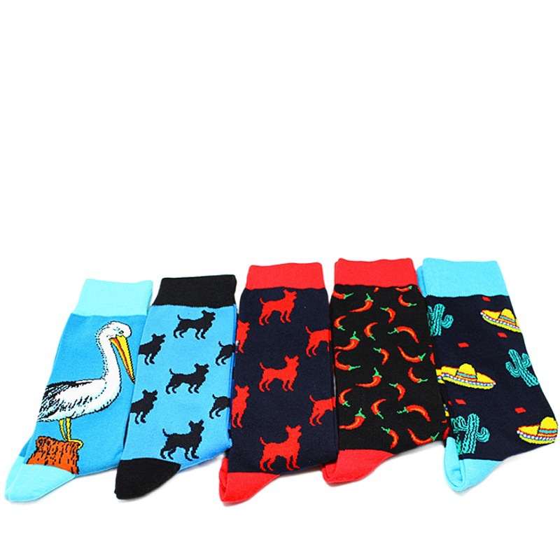 Cartoon Cross-Border Source Multi-Logo Mid-Calf Men's Socks Foreign Trade Multi-Pattern Personalized Trendy Wholesale Plain Cotton Socks Spring New Style