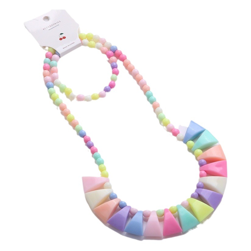 Korean version of candy color necklace children's spot jewelry beads necklace bracelet two-piece set Yiwu jewelry wholesale
