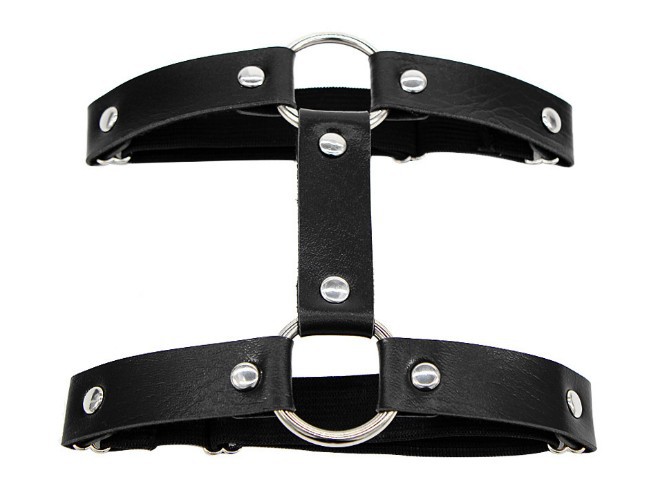 Picture of Punk Hard Girl Leather Ring Leg Ring Internet Celebrant Street Photoshoot Sexy Double Layer Strap Big Leg Ring Garter Belt TD-036