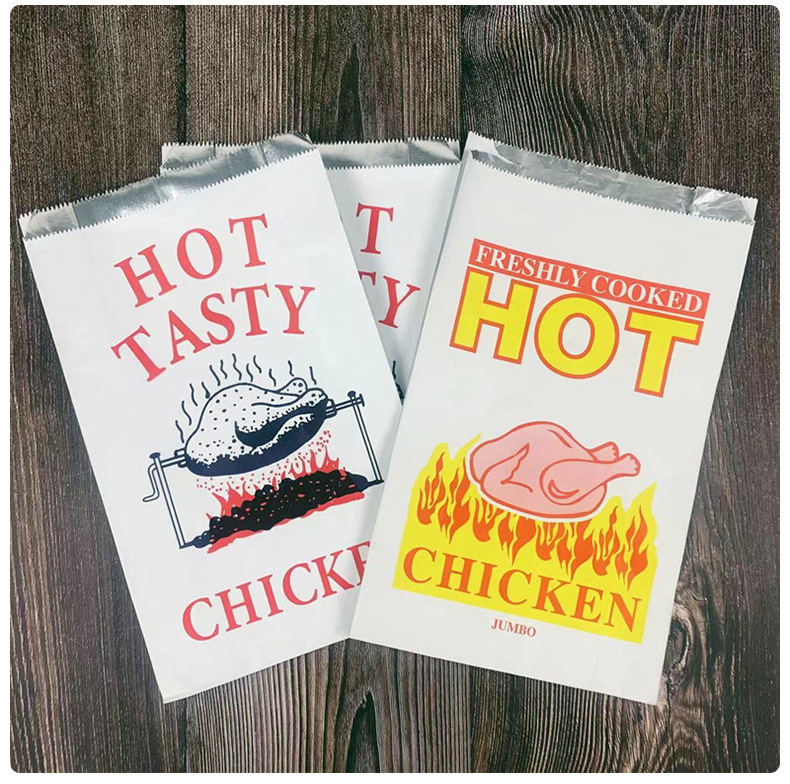 Printed Logo Barbecue Oil-Proof Thermal Insulation Kraft Paper Packaging Bag Takeaway Aluminum Foil Bag Fried Chicken Tin Environmentally Friendly and Degradable