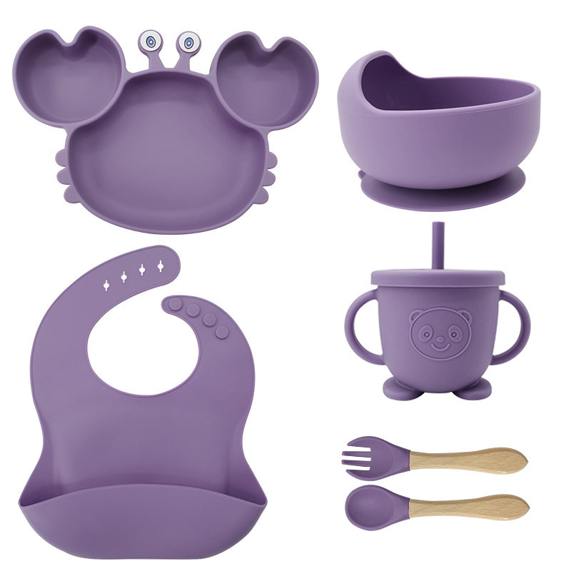 Picture of Baby silicone tableware crab plate suit food supplement bowl bib food grade tableware suit factory direct supply cross-border