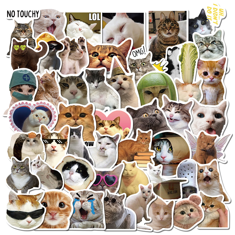 50 cross-border new online celebrity funny cat stickers creative diy laptop phone case water cup stickers