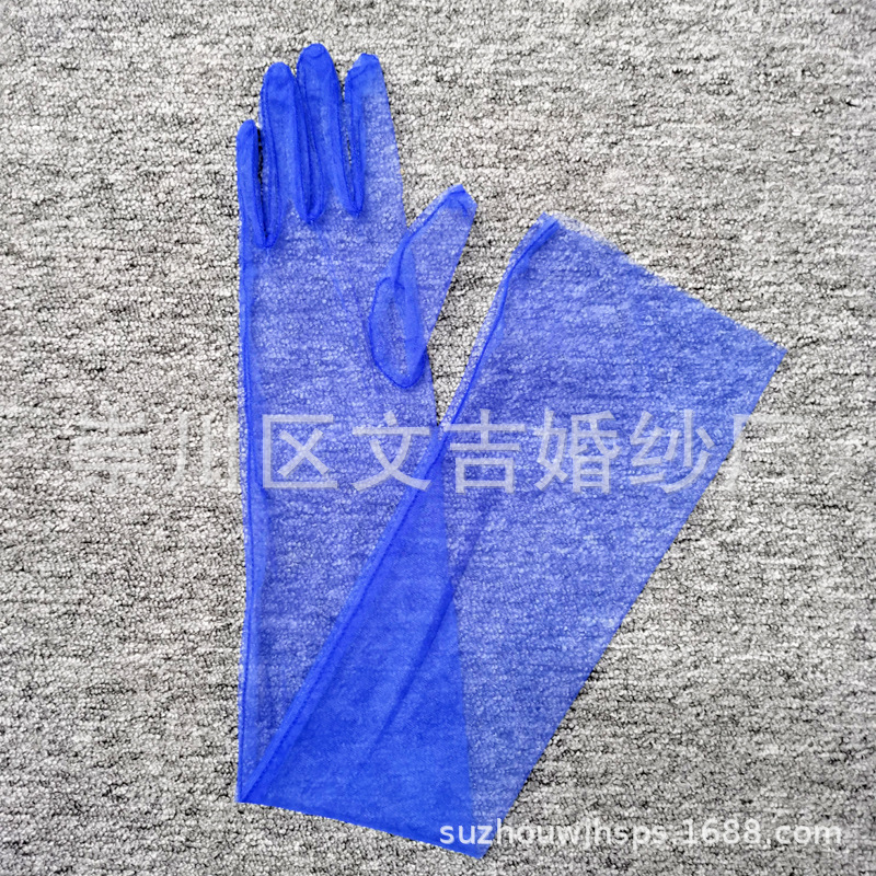 Picture of 55cm Long 70cm DIY Sheer Plain Bridal Wedding Dress Gloves Sexy Black and White Wine Red Mesh Wedding