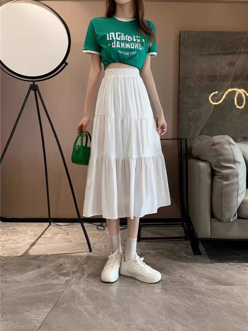 2024 Summer New Stitching Cake Skirt Fairy A- line Skirt High Waist Slimming All-match Midi Skirt