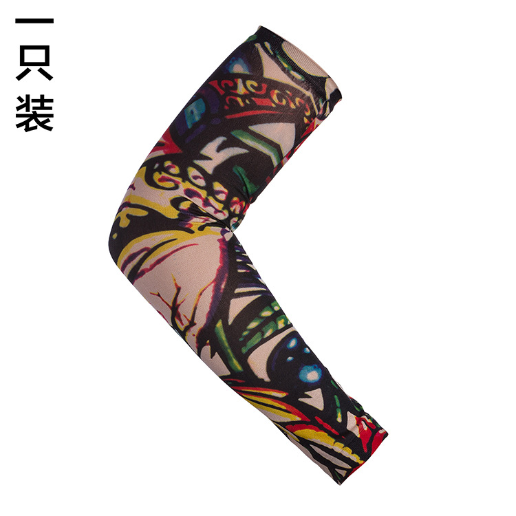 Picture of Flower Arm Tattoo Sleeve Seamless Outdoor Riding Tattoo Sunscreen Sleeve Riding Tattoo Sleeve Optional Color Cross Border