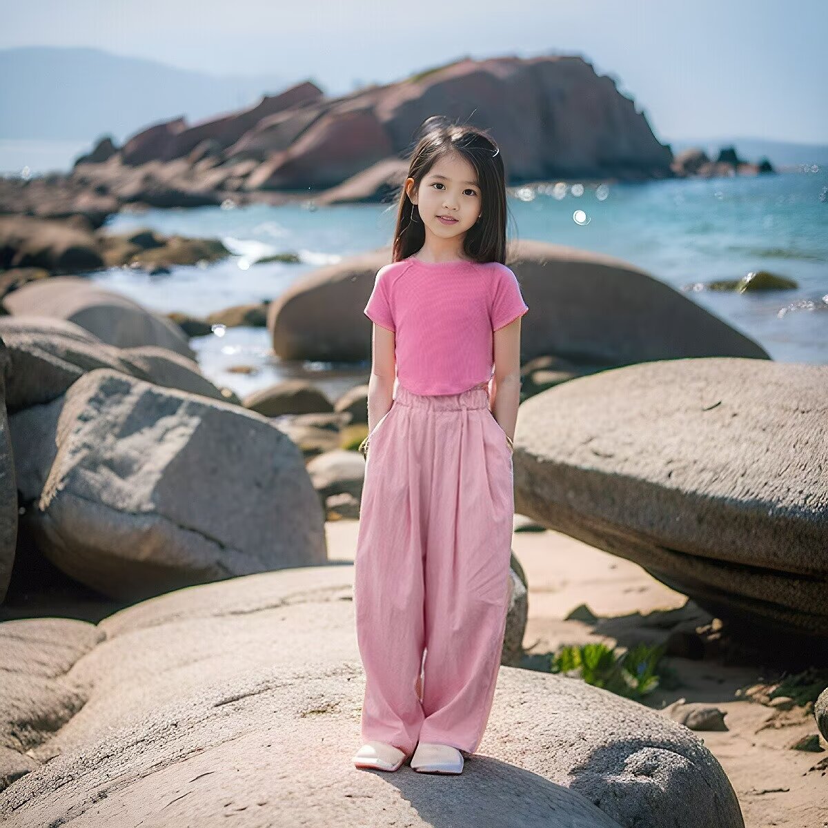 Girls' Summer Ice Silk Wide Leg Pants 6-15 Years Old Thin Drape Straight Lantern Japanese Style Lazy Pleated Yamamoto Pants