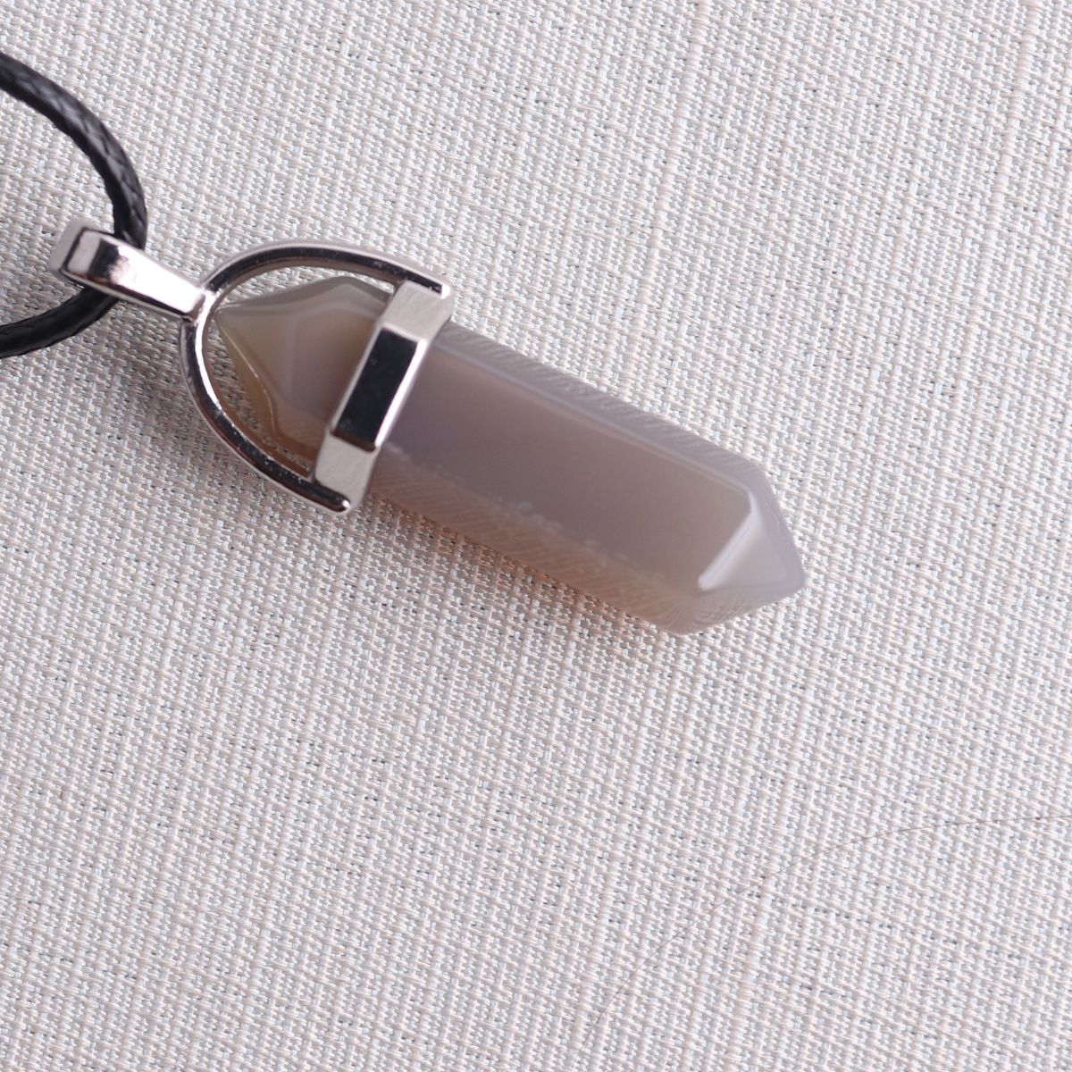 Picture of Natural Stone Hexagonal Pendant European and American Natural Crystal Hexagonal Prism Bullet Hexahedral Black Wax Rope Necklace