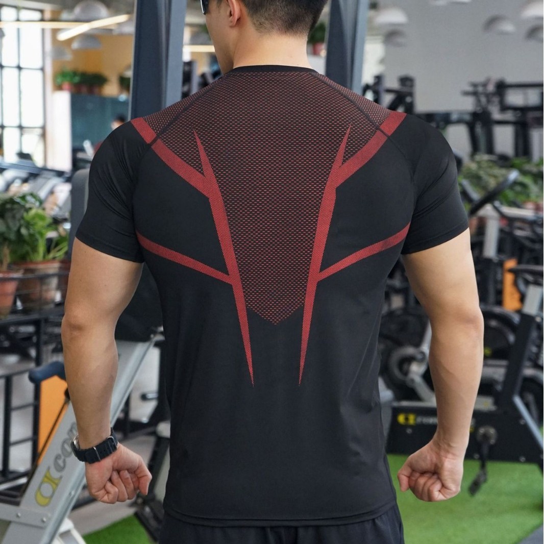 Picture of Cross-Border Summer Fitness Training Bodysuit New Men's Quick-Drying Breathable Sports Short-Sleeved Series Milk Silk T-Shirt