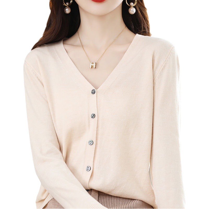 2023 New Style Knitted Women's Fashion Versatile V-Neck Long Sleeve Loose Knitted Jacket Top Slimming Versatile Cardigan