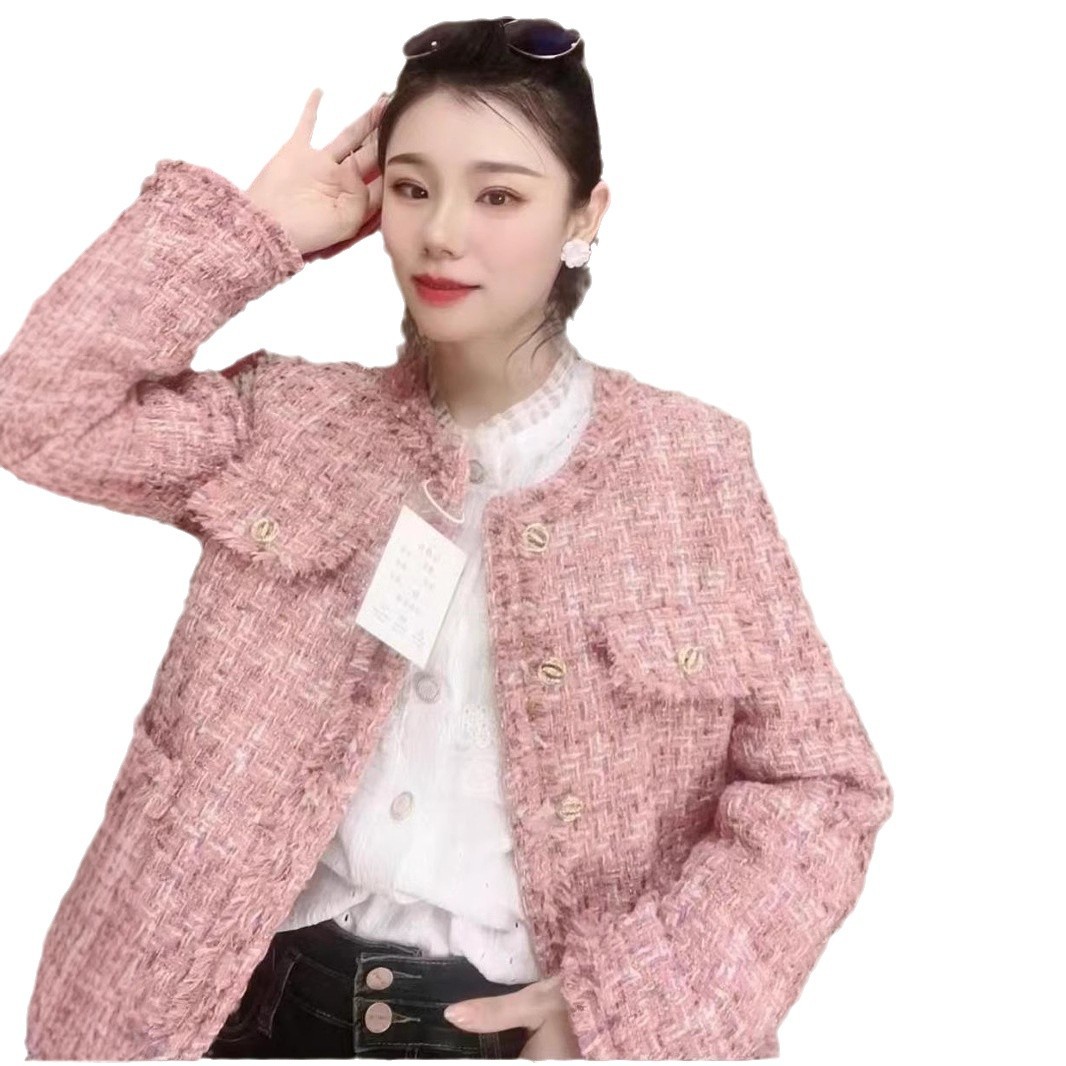 Picture of Pink Chanel-Style Thick Padded Coat for Women, Quilted, Autumn and Winter 2025 New Model, Elegant and Sophisticated Tweed Cotton Jacket for Ladies