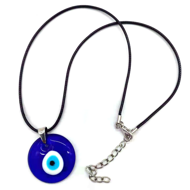 Picture of Hot-Selling Turkish Blue Evil Eye Necklace Wax Cord Round Eye Pendant 3cm in Stock European and American Style